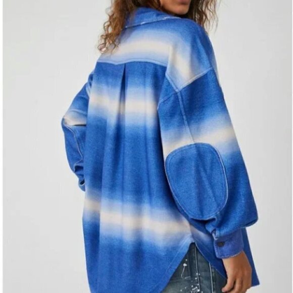 NEW Free People Printed Ruby Jacket / Deep Sea Combo Oversized Shacket - Picture 4 of 6